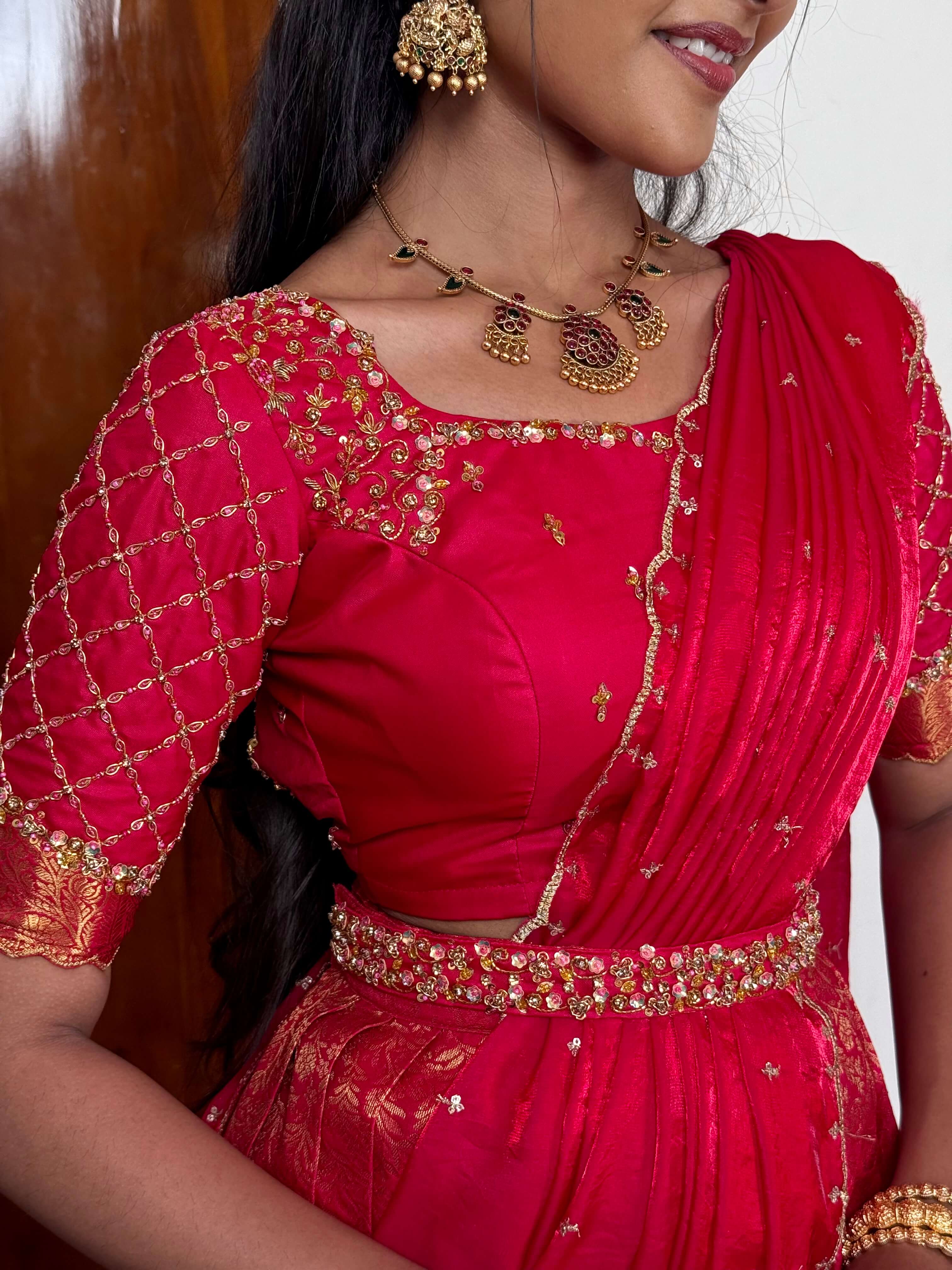 Rani pink Premium hand worked pure Kanchipuram silk Lehenga
