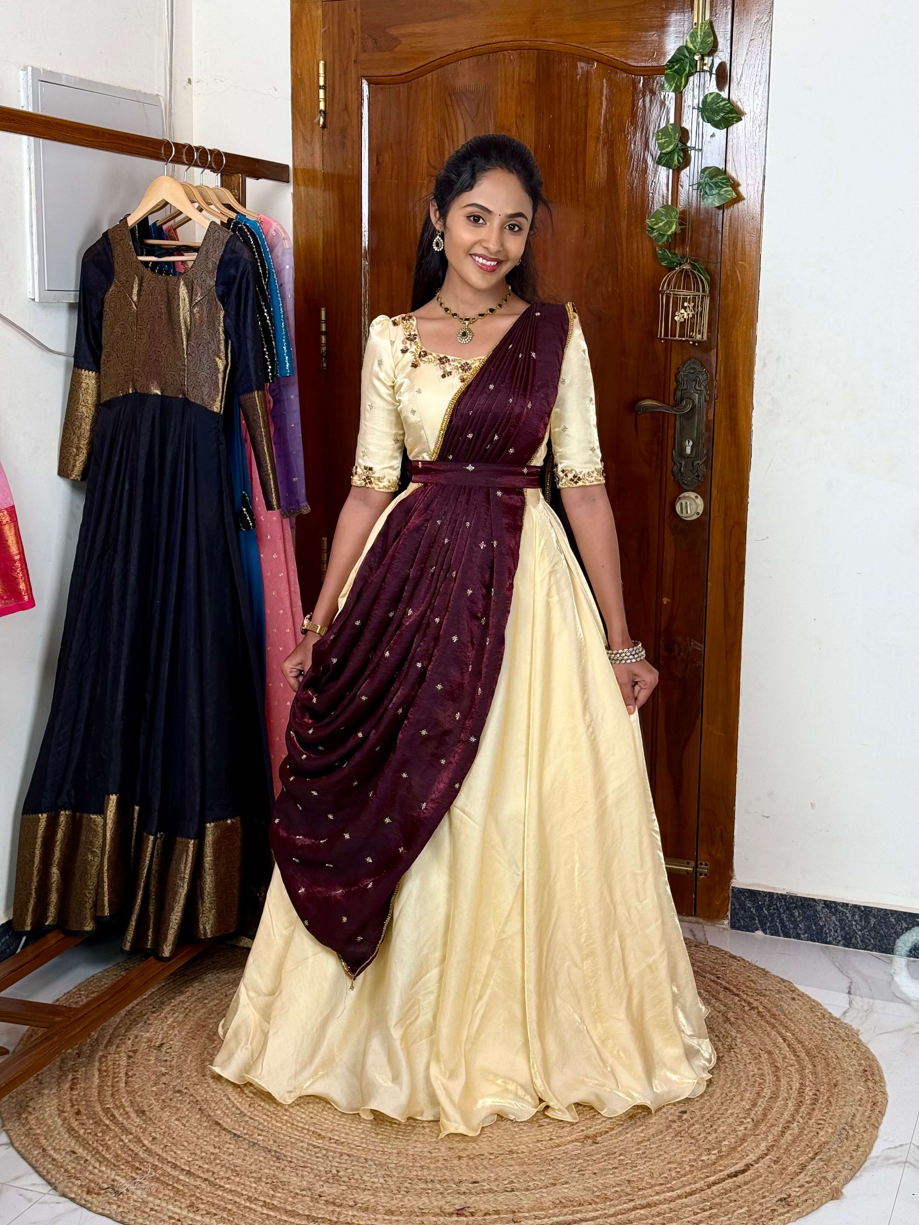 Pearl and wine Aura hand worked maxi