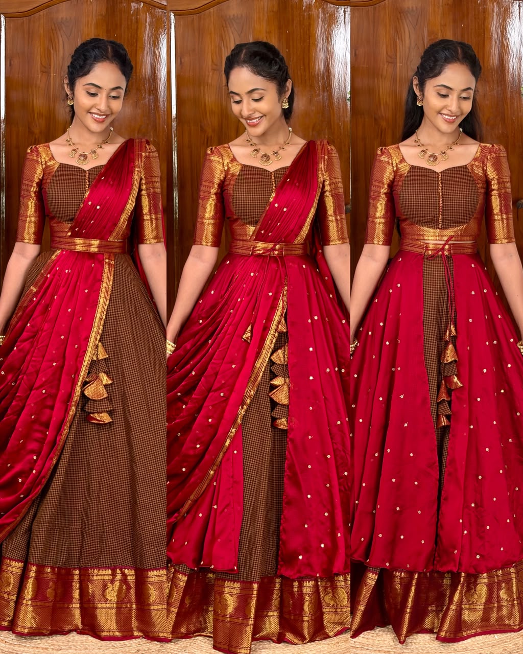 4 in 1 choco brown and maroon dreamy layers lahenga set