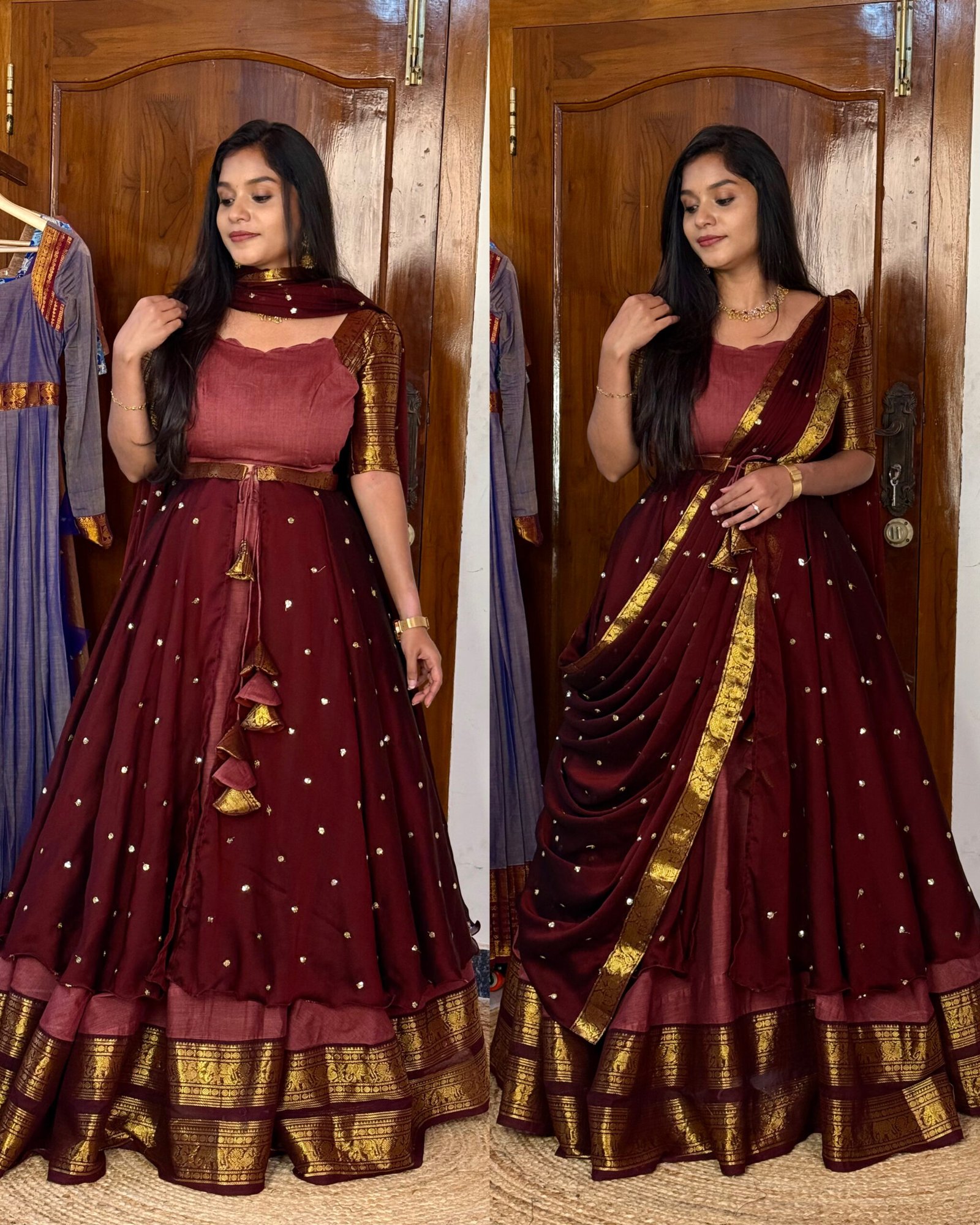 Chocolate pongal 3 in 1 Lehenga set