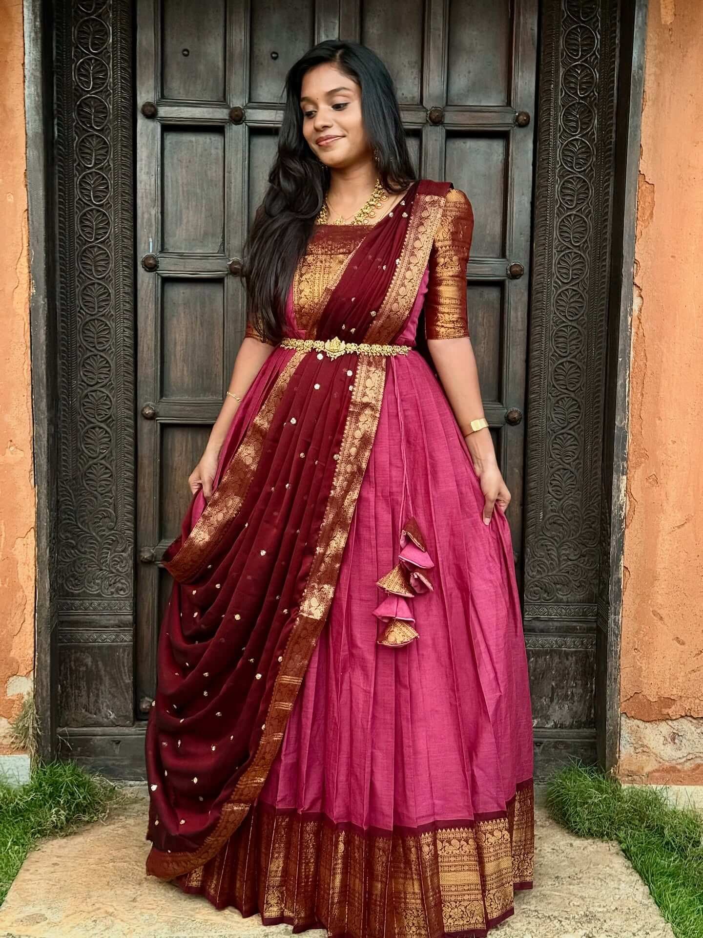 MAYIL - PINK & MAROON (Half saree)
