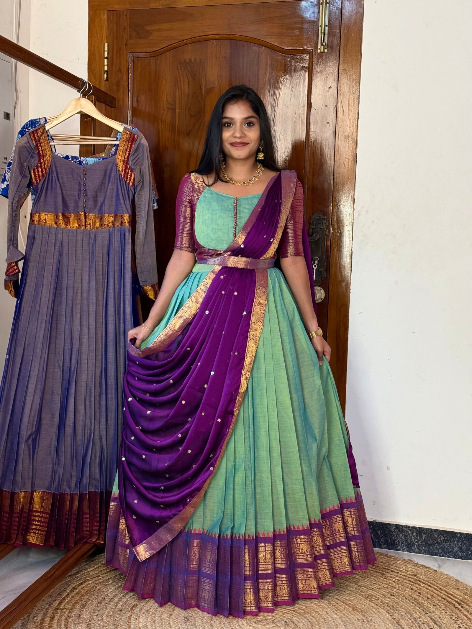 Mayil Sea green and Purple LEHENGA