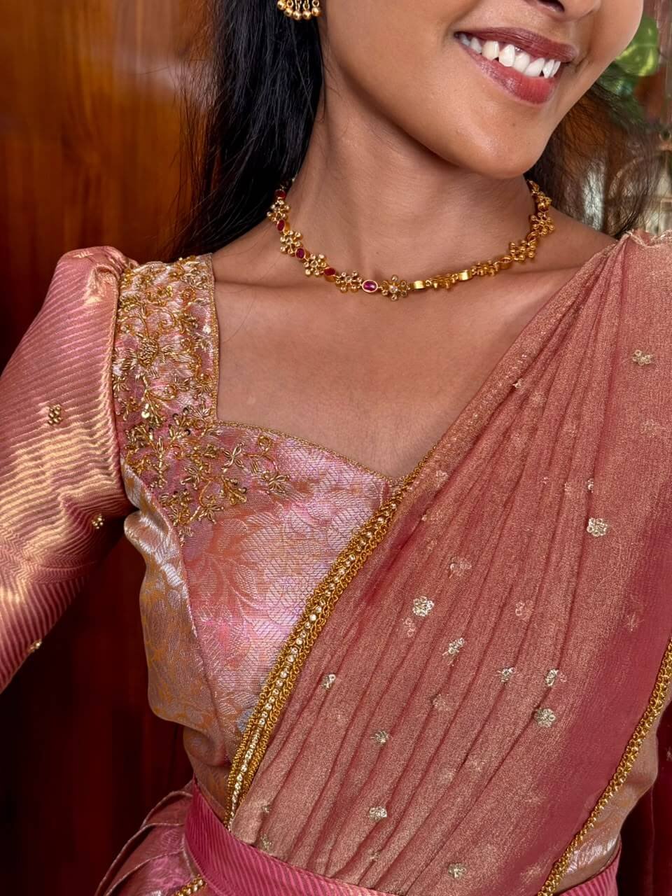 Rose gold DIVINE lehenga with hand aari work