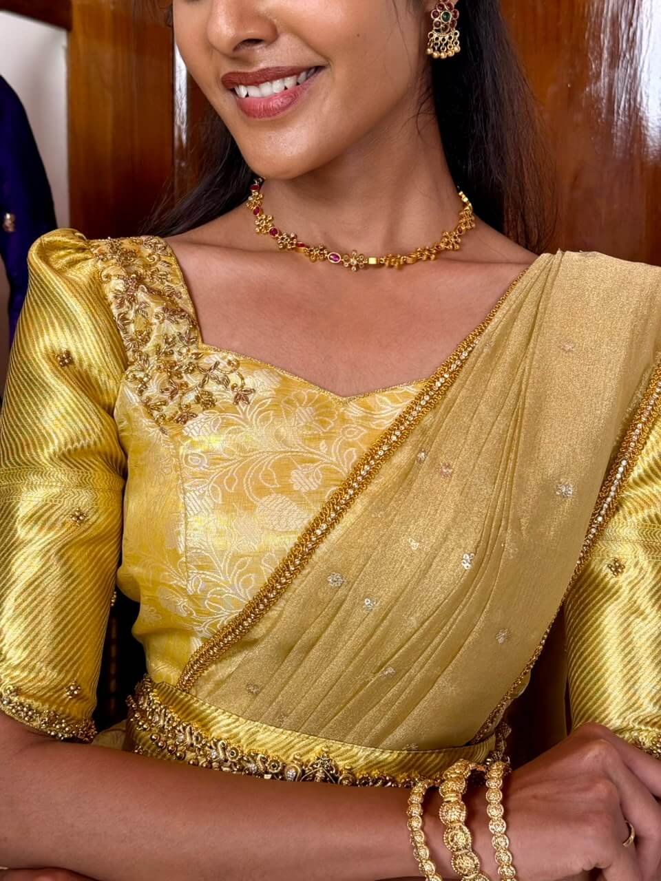 Lemon gold DIVINE lehenga with hand aari work