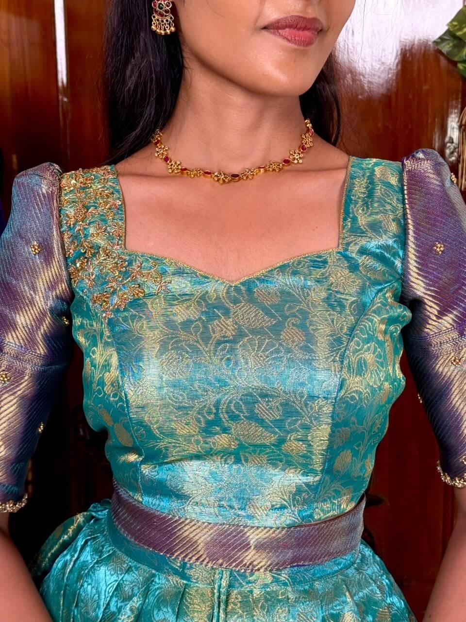Blue DIVINE lehenga with hand aari work