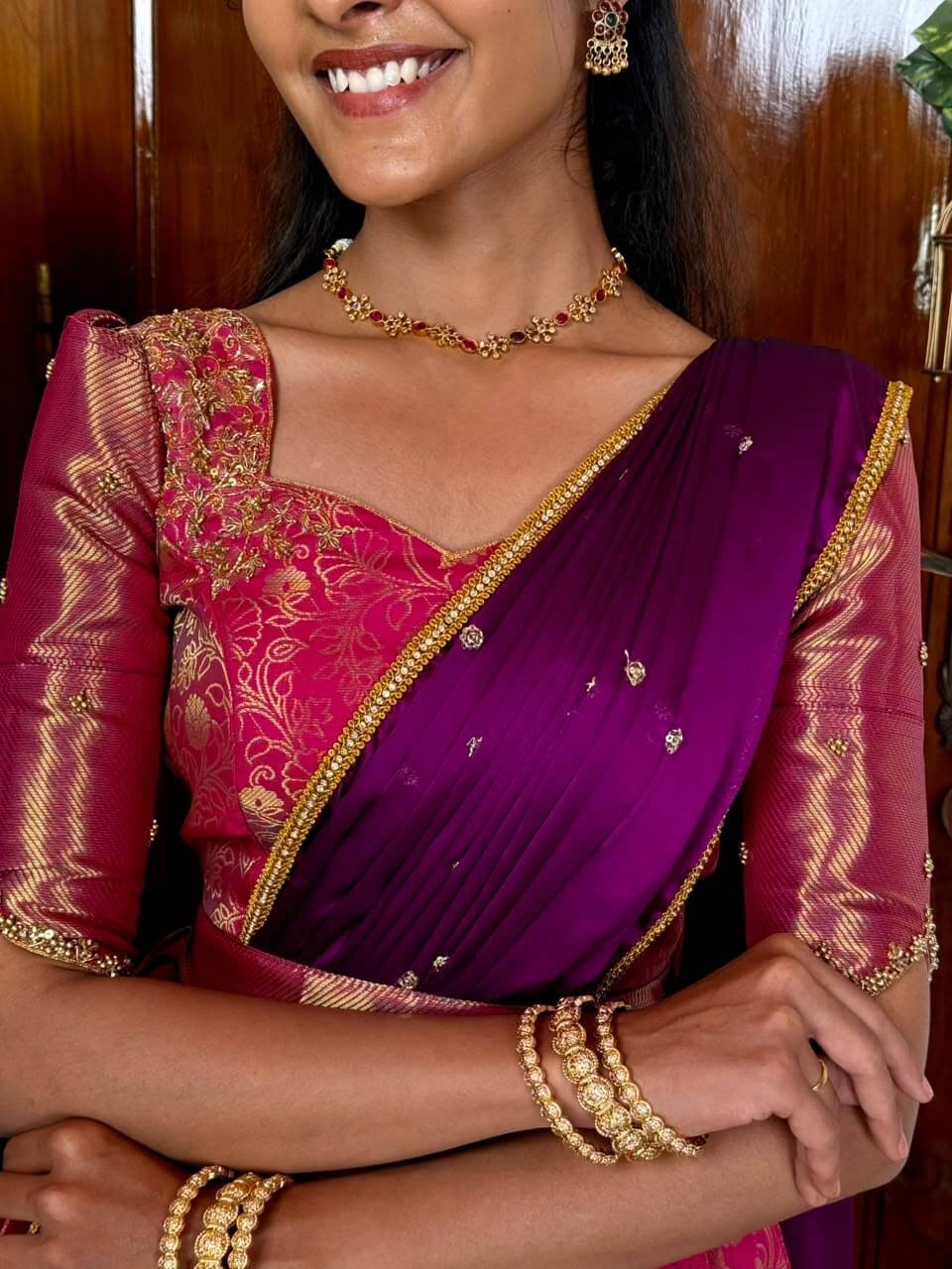 Rani pink DIVINE lehenga with hand aari work