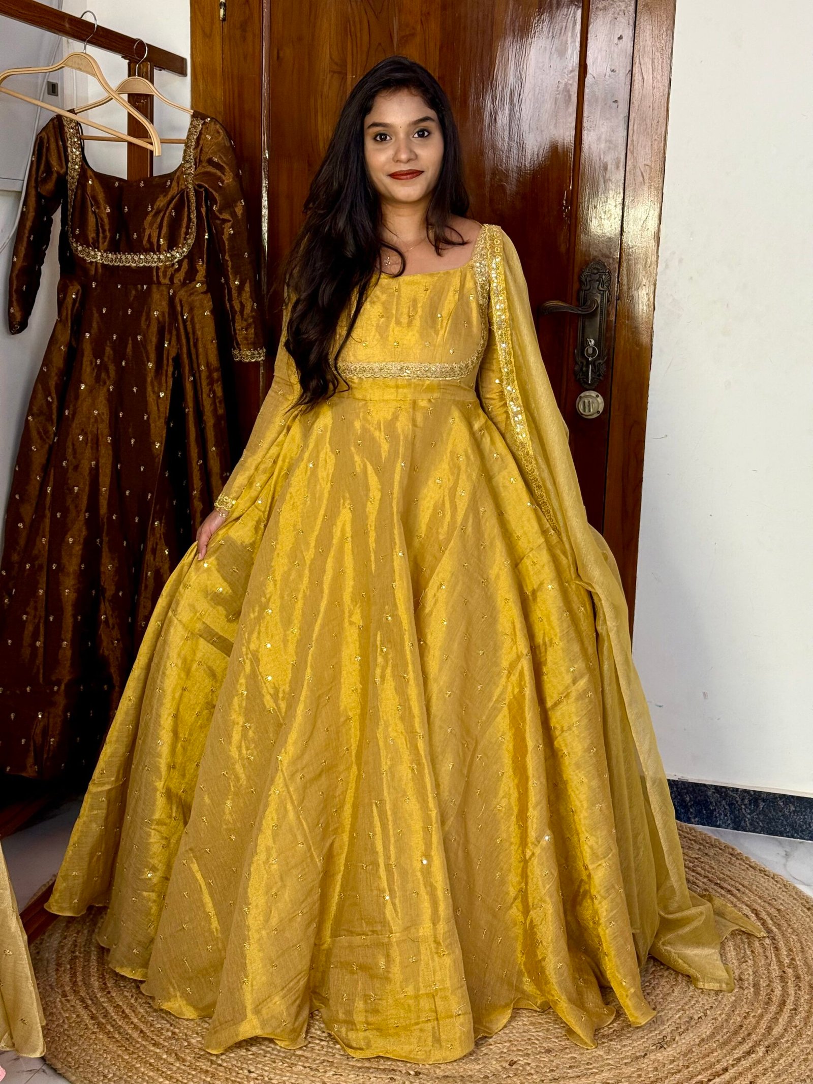 Tissue Cotton Maxi Dress Gold