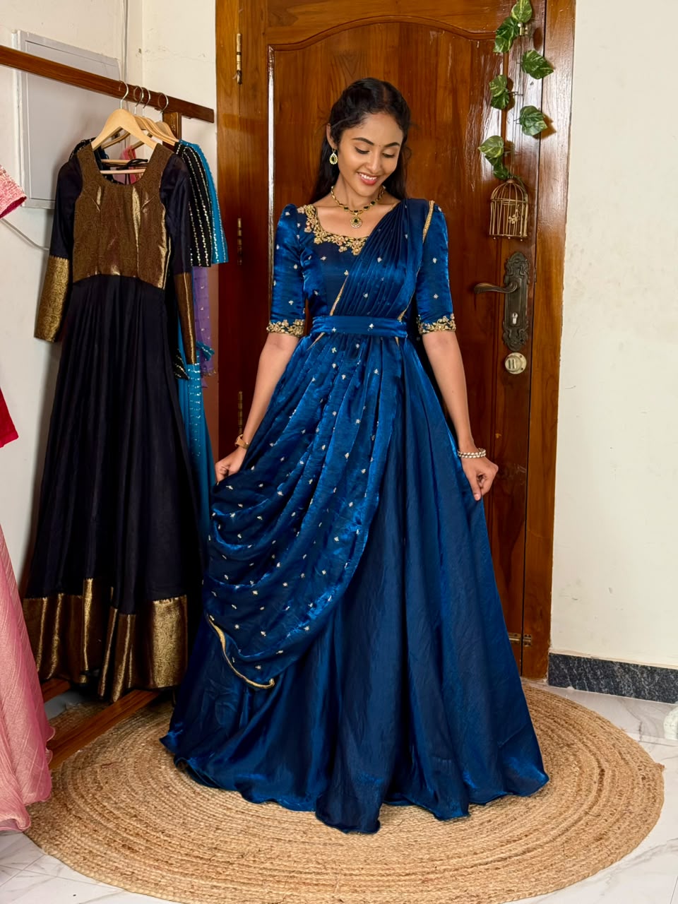Peacock blue Aura hand worked maxi