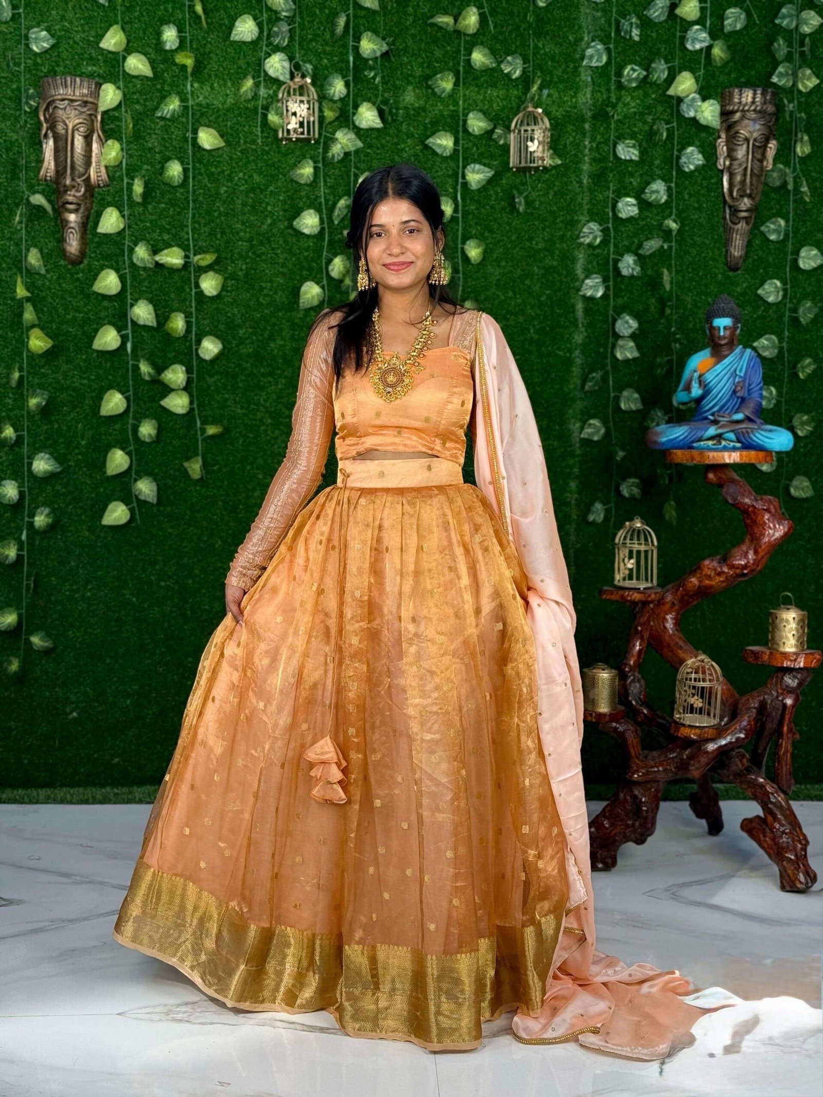 Bridal Pure Tissue Silk - Peach (Lehenga)