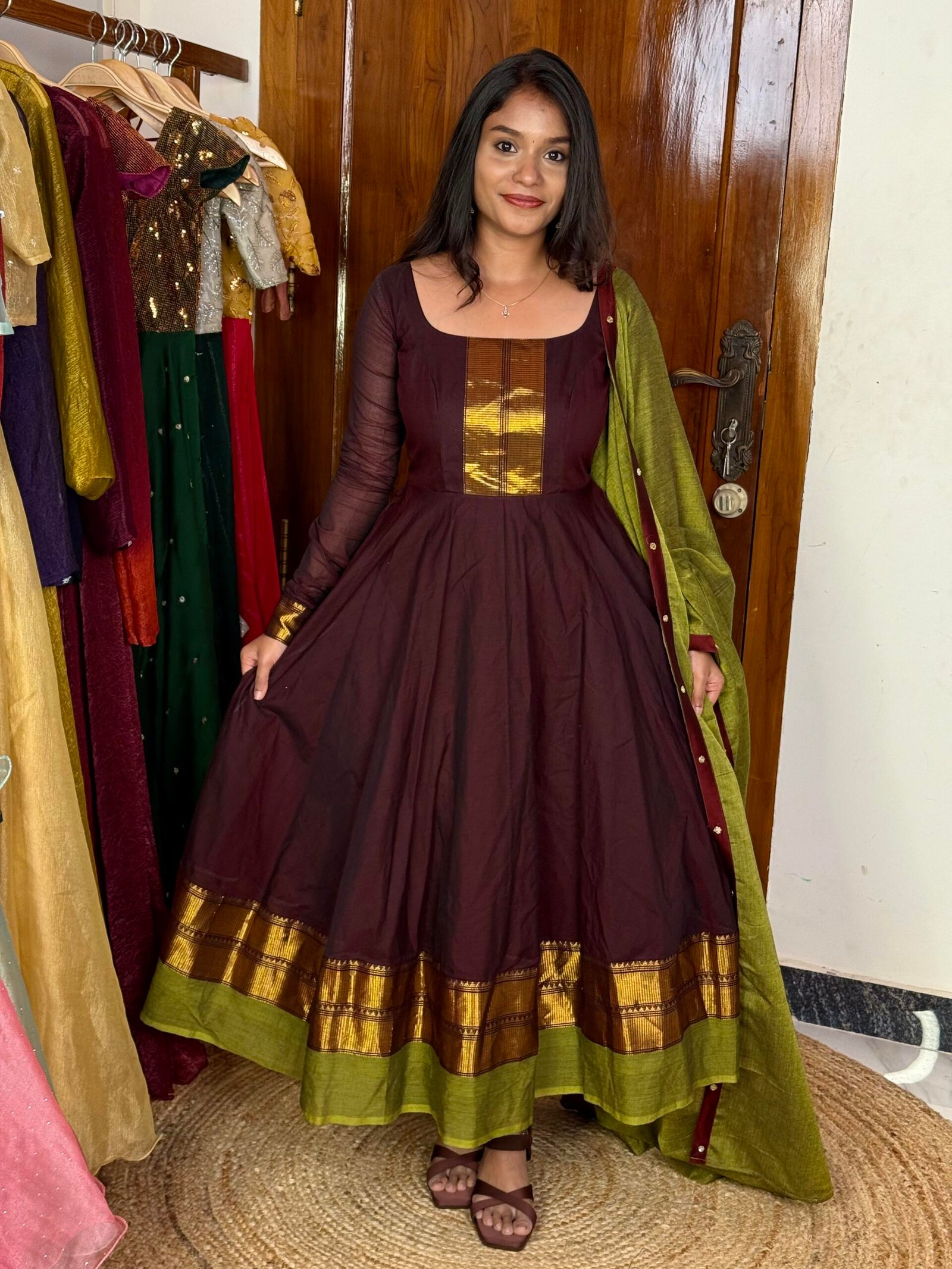 Mayil Anarkali Brown And Green