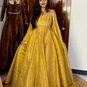 Tissue Cotton Maxi Dress Gold