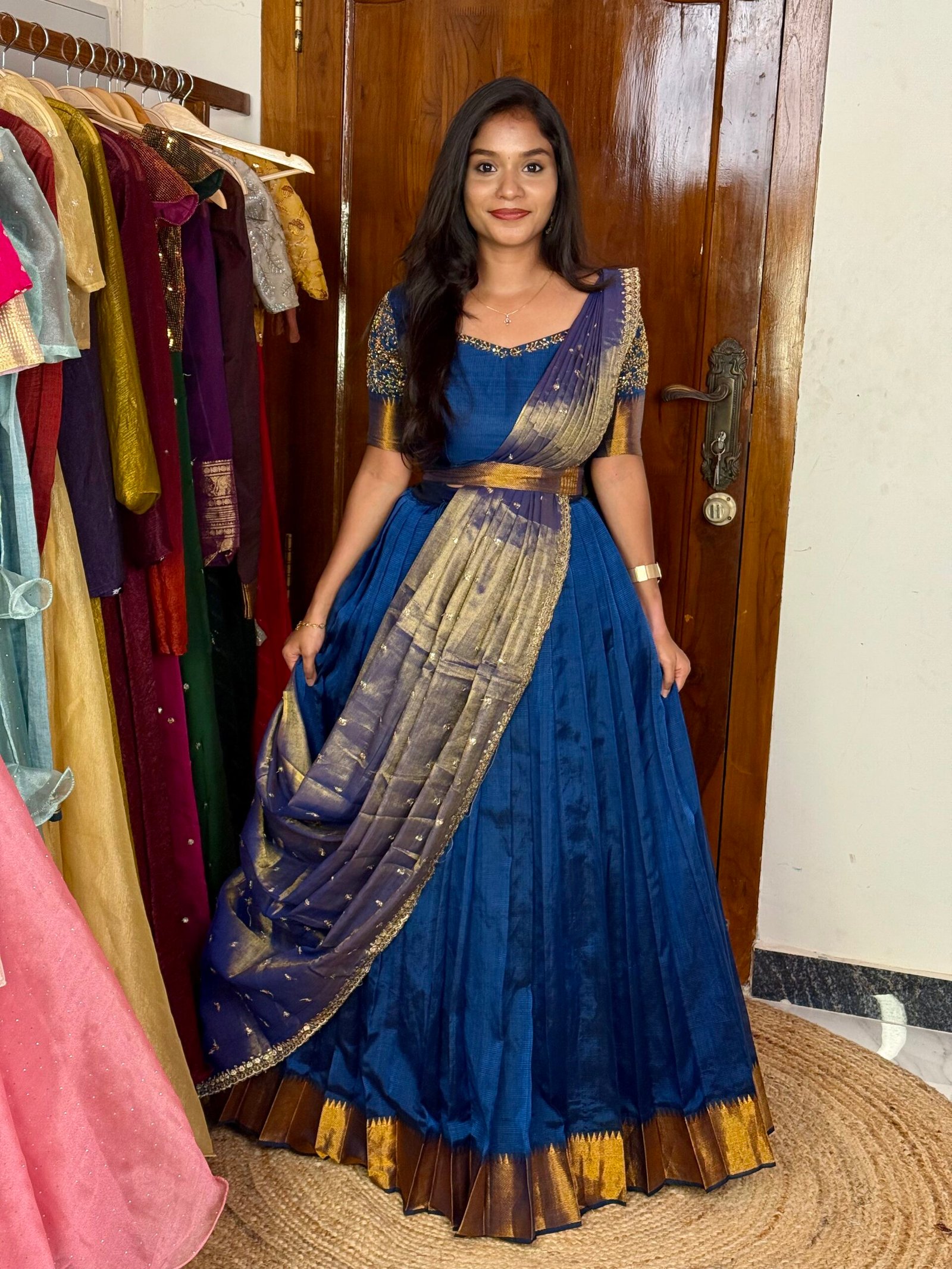 Mangalagiri Silk Premium Halfsaree - Blue