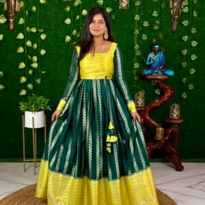 Silk Stripes Maxi Dress Green And Yellow