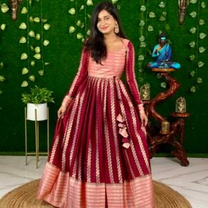 Silk Stripes Maxi Dress Pink And Brown