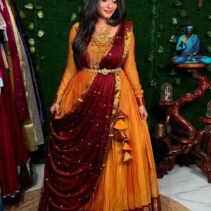 ZARI SIRPAM - MUSTARD & BROWN (Lehenga)