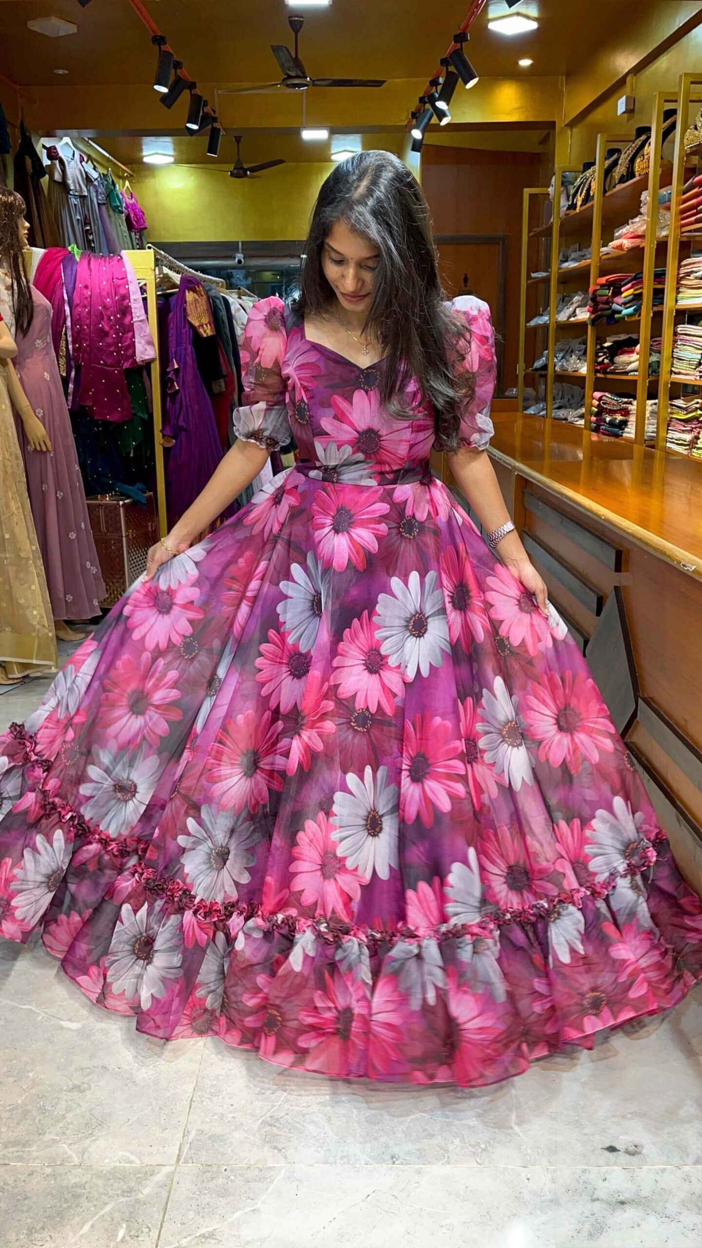 RUFFLED FLORAL ORGANZA - Purple (Maxi)