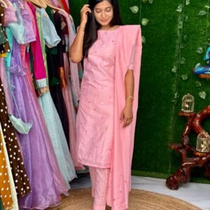 Pure Mul Chanderi Cotton Salwar Set - Pink (Maxi)