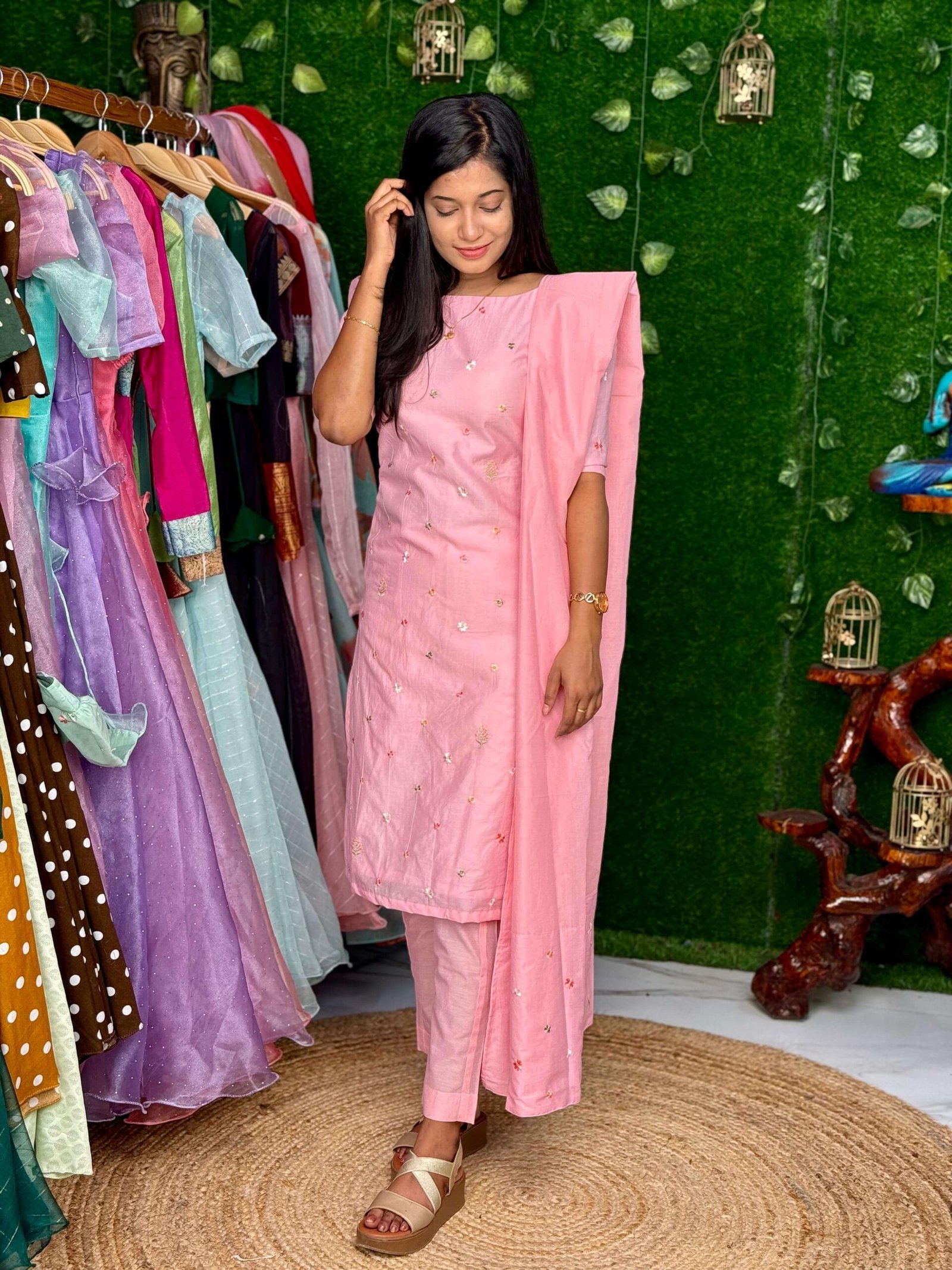 Pure Mul Chanderi Cotton Salwar Set - Pink (Maxi)