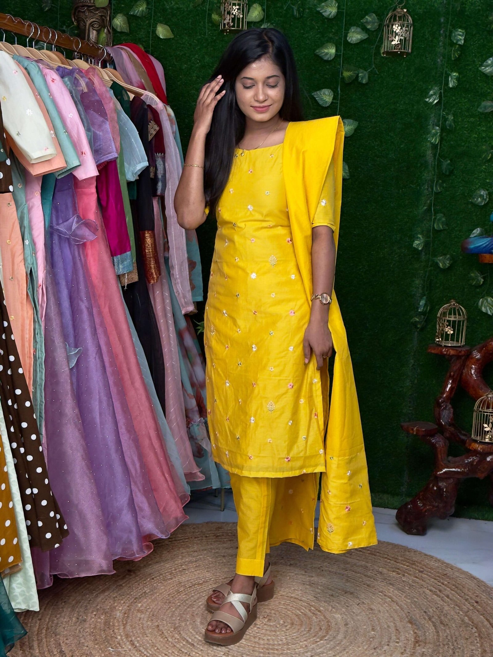 Pure Mul Chanderi Cotton Salwar Set - Yellow (Maxi)