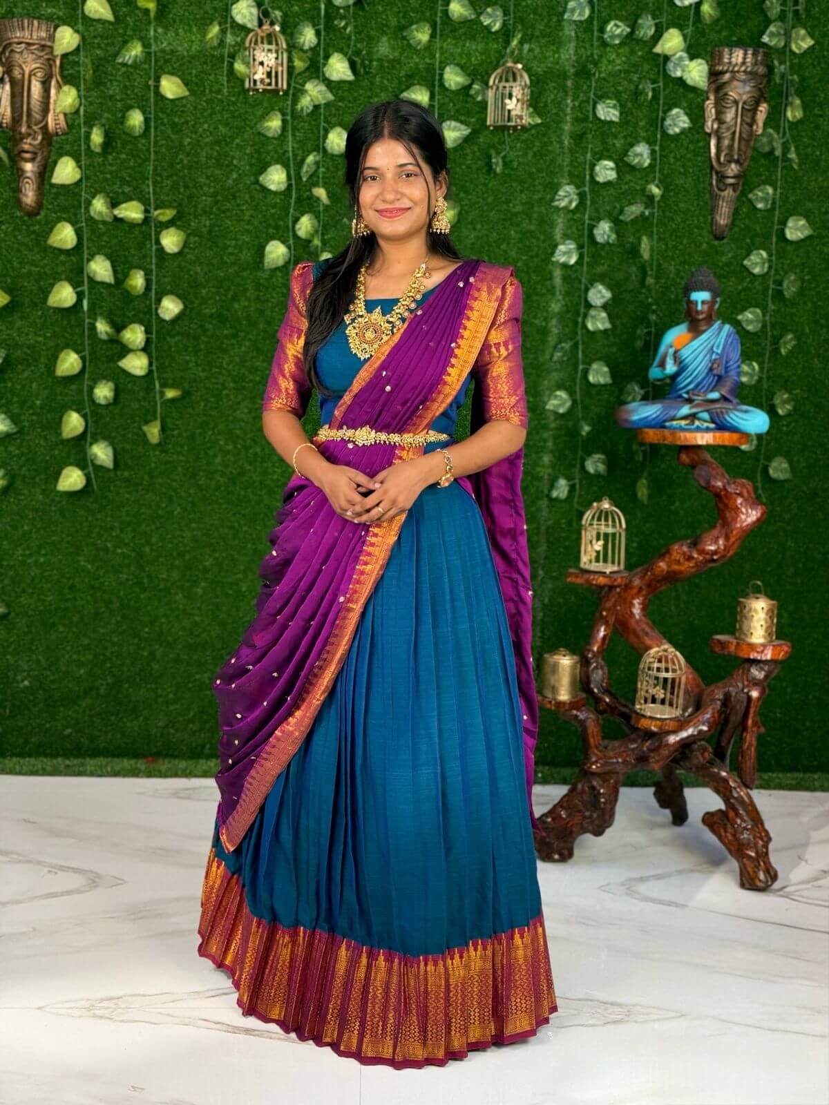 ZARI COTTON - Peacock & Purple (Lehenga)