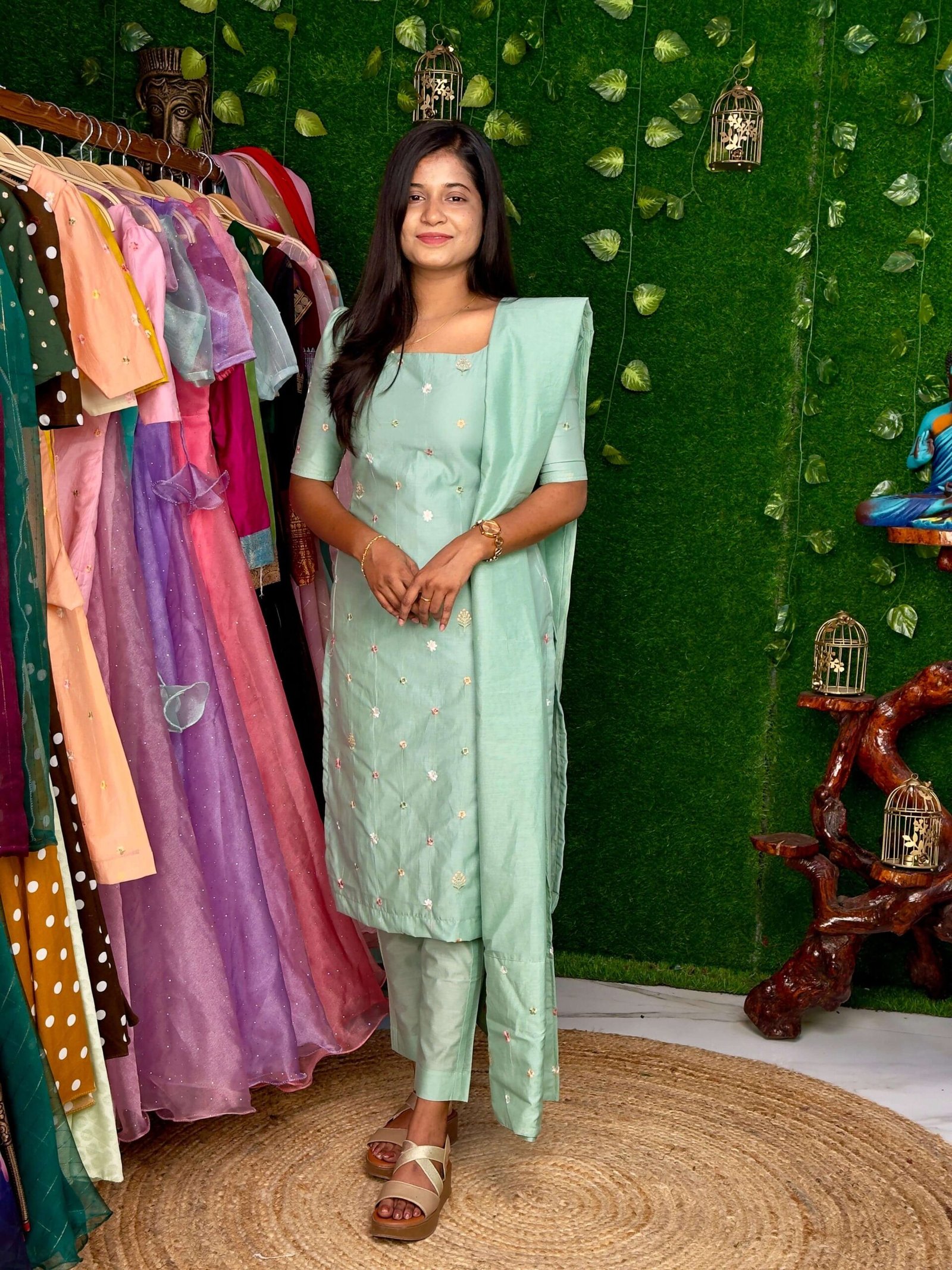 Pure Mul Chanderi Cotton Salwar Set - Blue (Maxi)