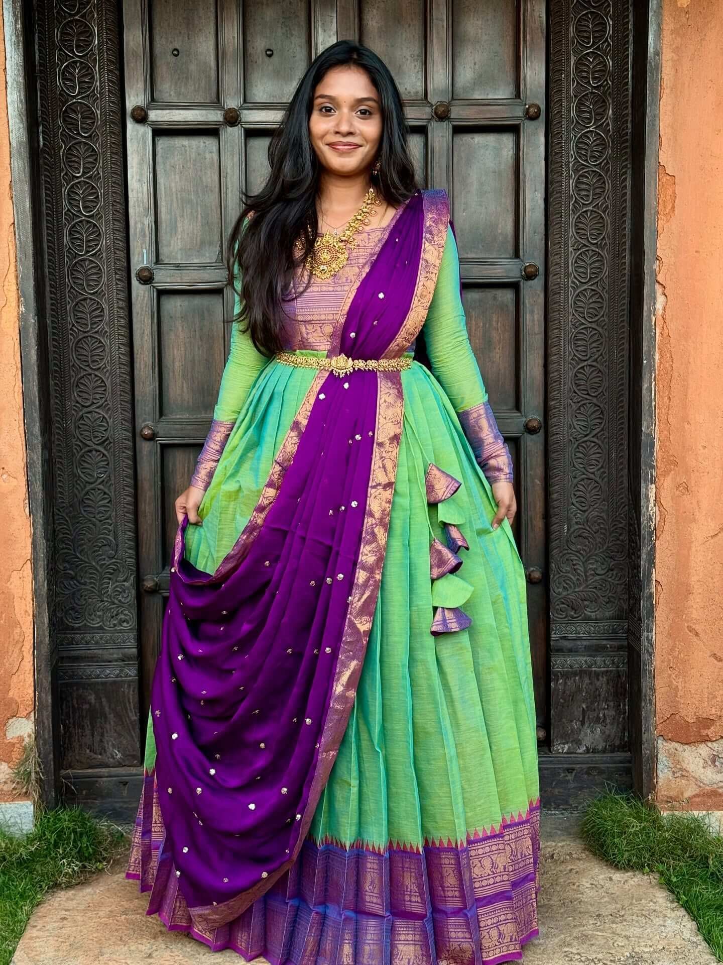 MAYIL - GREEN & PURPLE (Half saree)