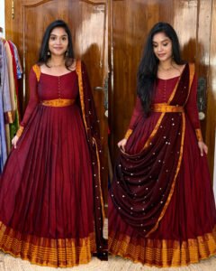 Ezhil Maroon Maxi dress