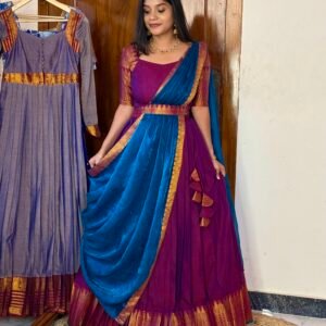 Kannumuzhi Magenta zari cotton Lehanga