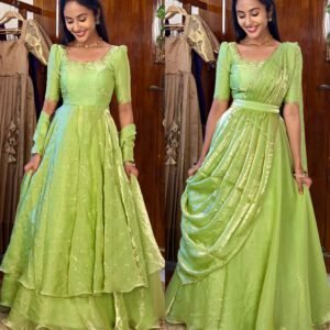 3 in 1 Pista green AIRA Lehenga SC023