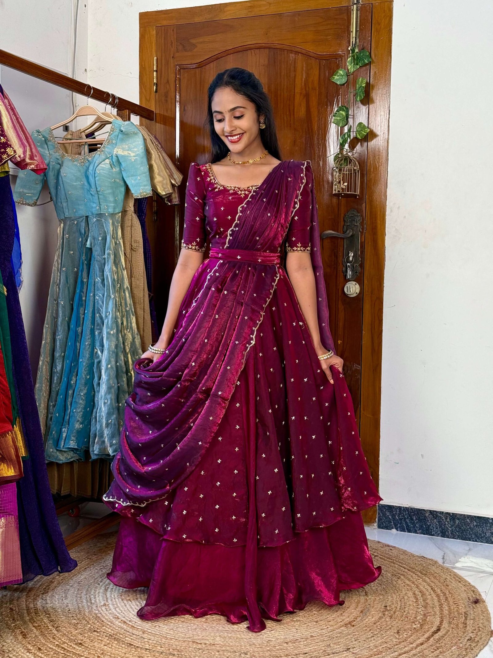 3 in 1 Magenta wine AIRA Lehenga SC017 - Image 3