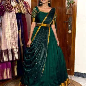Mangalagiri Silk Premium Halfsaree - Dark green SC011