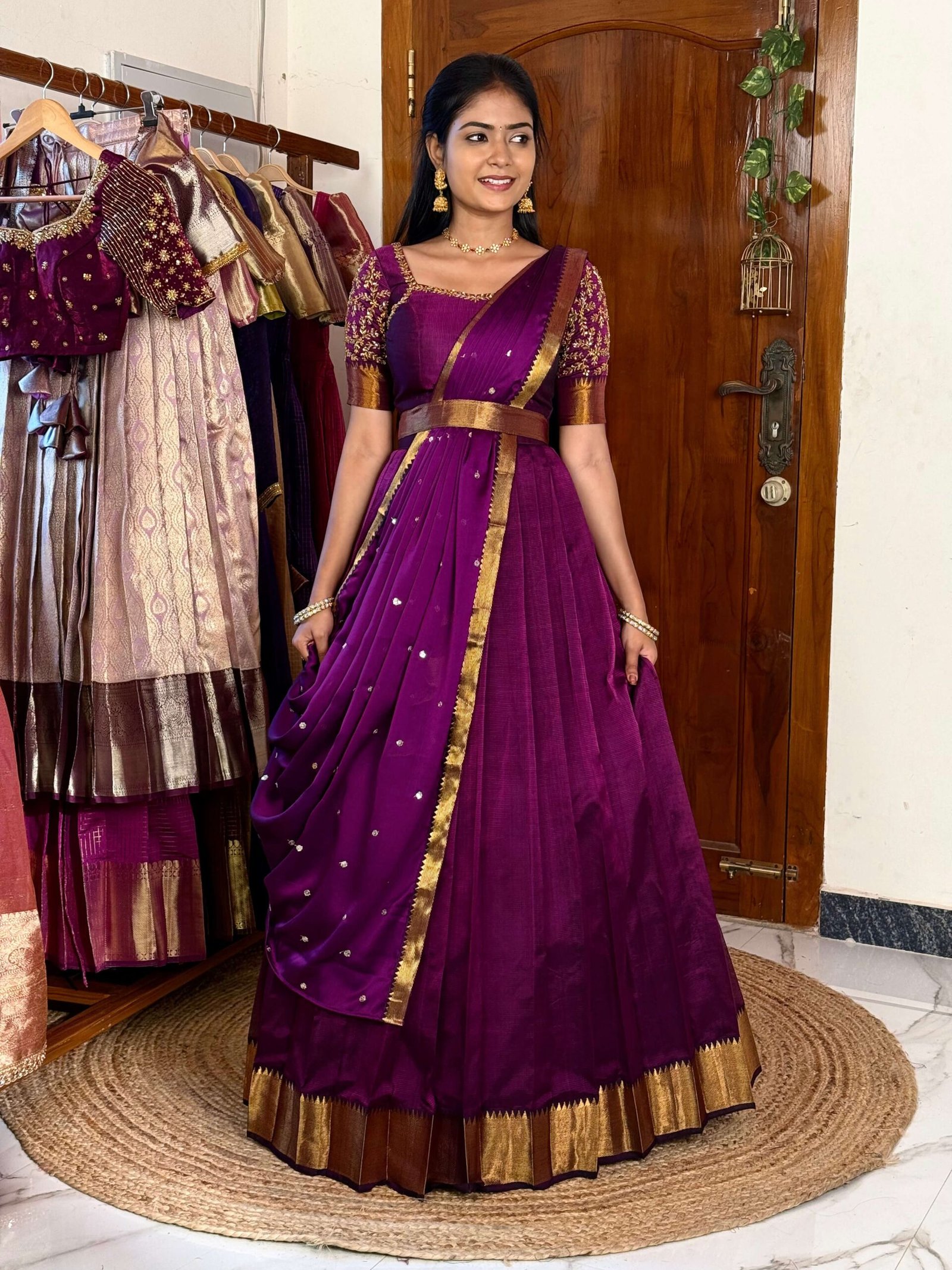 Mangalagiri Silk Premium Halfsaree - Purple SC014 - Image 3