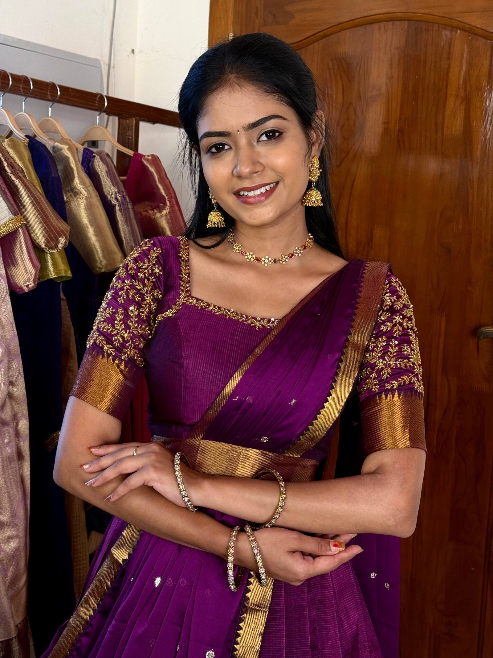 Mangalagiri Silk Premium Halfsaree - Purple SC014 - Image 2