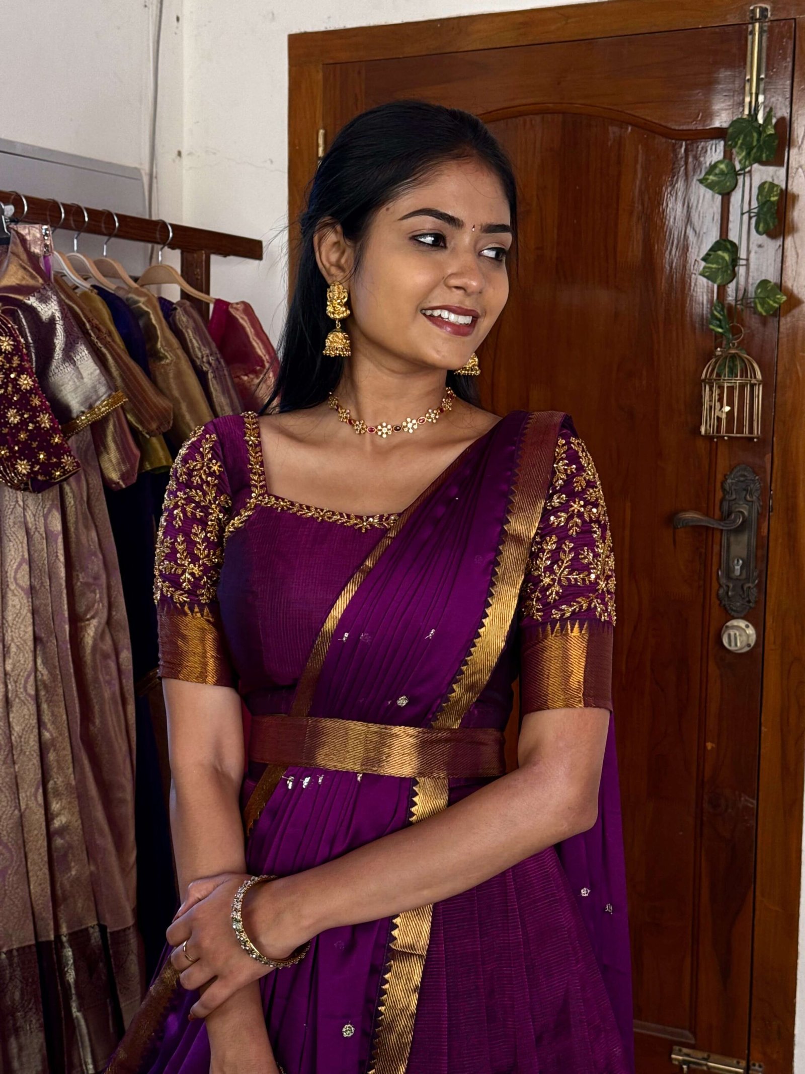 Mangalagiri Silk Premium Halfsaree - Purple SC014 - Image 4