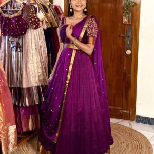 Mangalagiri Silk Premium Halfsaree - Purple SC014