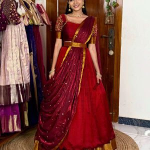 Mangalagiri Silk Premium Halfsaree - Maroon SC010