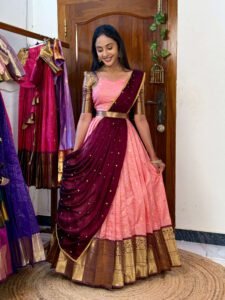 Kanmani pink and dark wine lehenga SC024