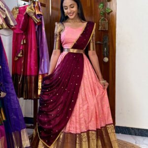 Kanmani pink and dark wine lehenga SC024