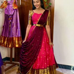 Kanmani Rani pink and dark wine lehenga SC025