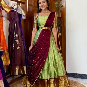 Kanmani Green and dark wine lehenga SC028