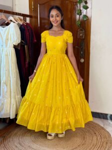 Tulip yellow mul chanderi summer wear SC054