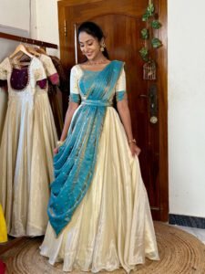 Mugil off white and blue onam MAXI SC063