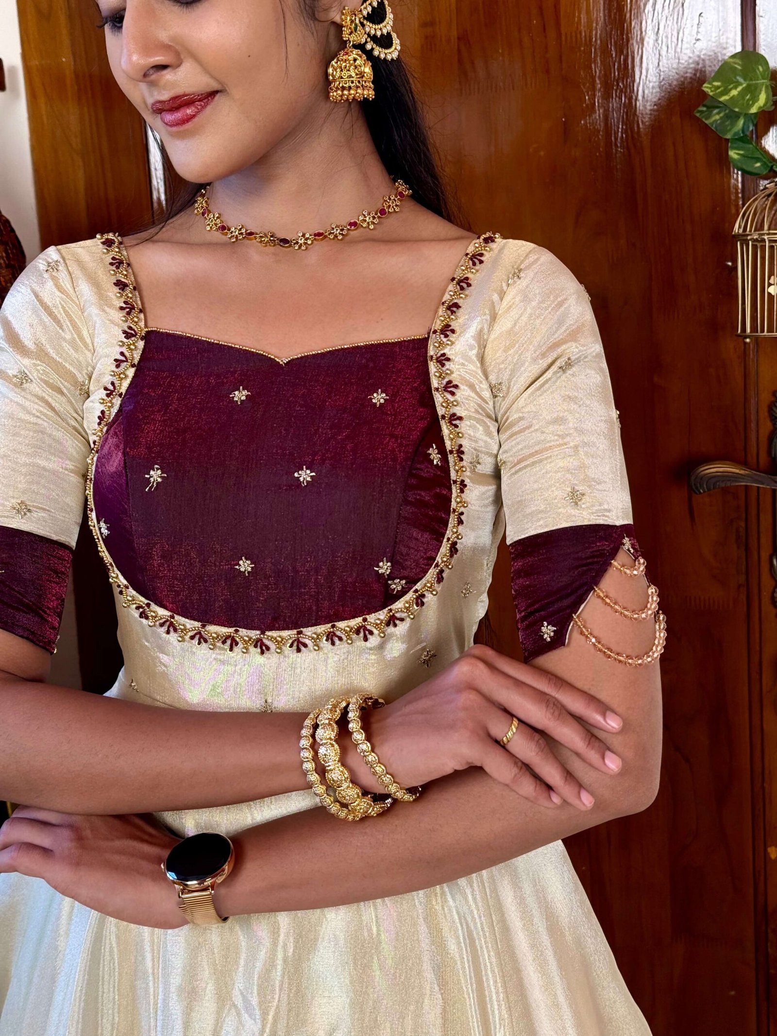 Mugil off white and wine onam MAXI SC064 - Image 2