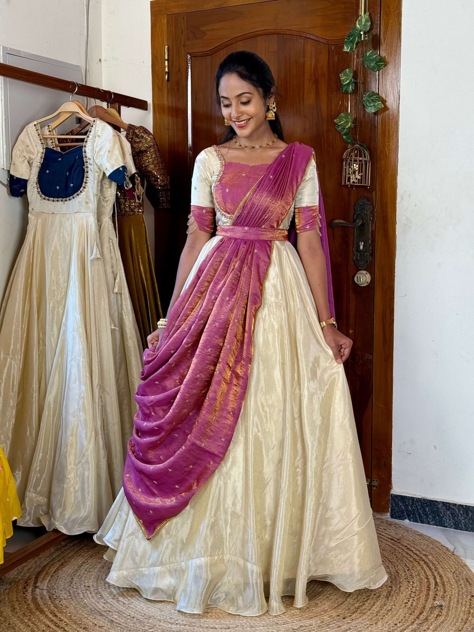 Mugil off white and Lavender onam MAXI SC062