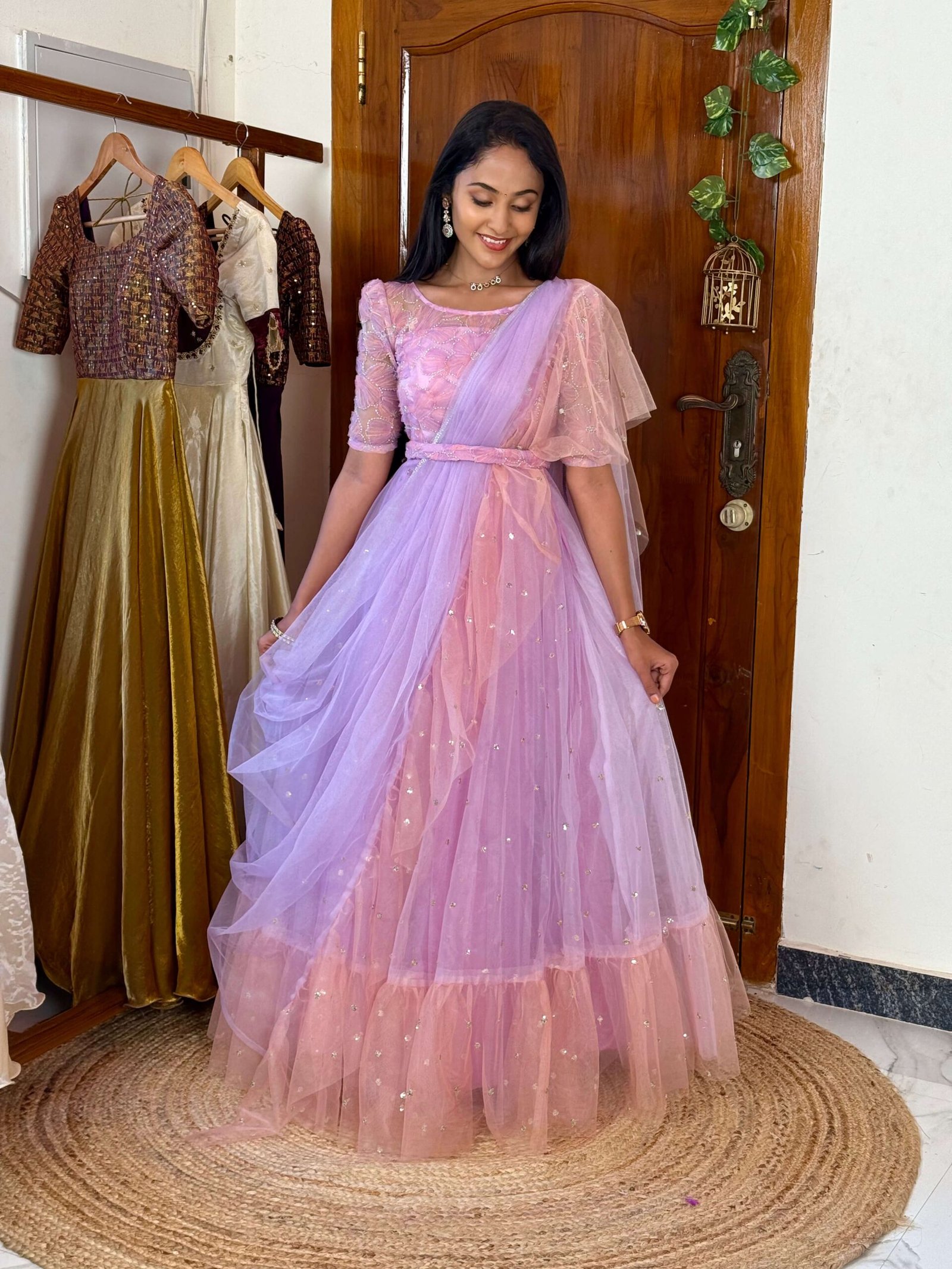 Princess Lavender - full bead worked ruffled maxi set - SC066