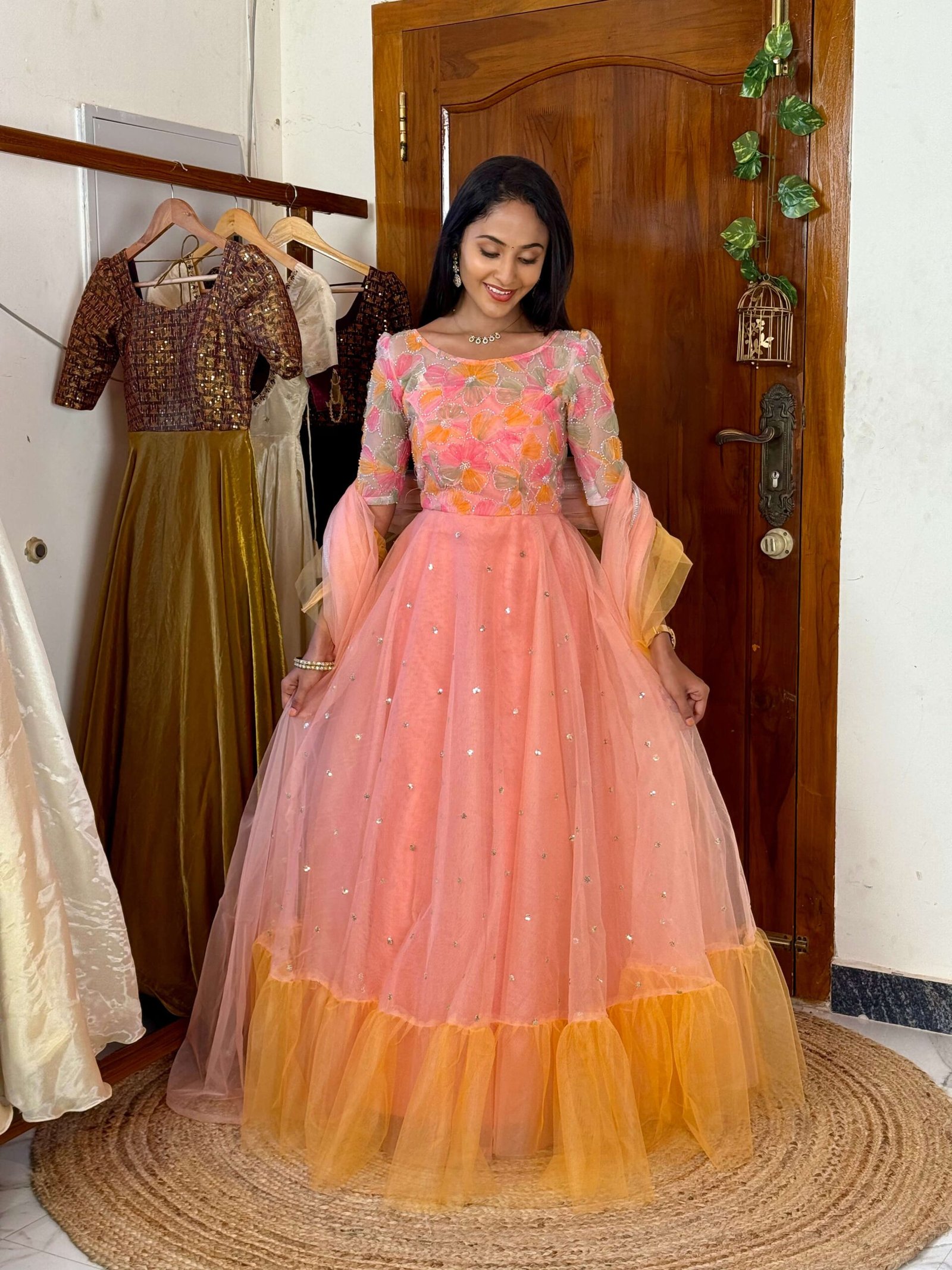 Princess peach - full bead worked ruffled maxi set - SC065 - Image 4