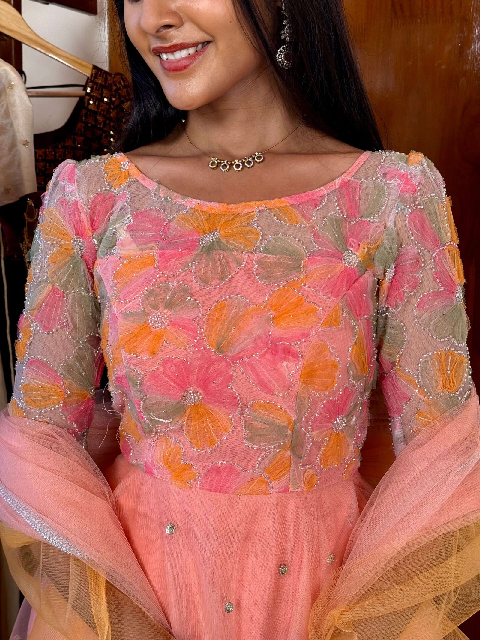 Princess peach - full bead worked ruffled maxi set - SC065 - Image 3