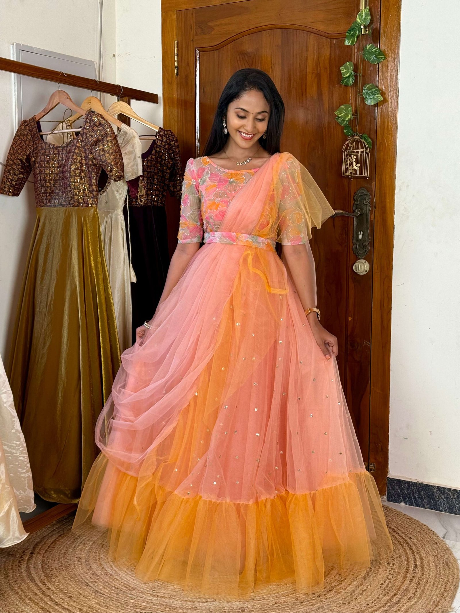 Princess peach - full bead worked ruffled maxi set - SC065
