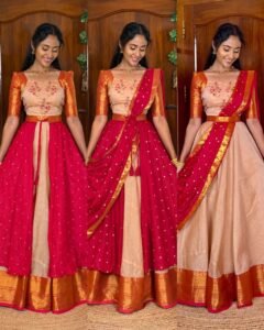 4 in 1 Dreamy layers Cream and rani pink lehenga SC095