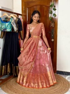 Rose gold DIVINE lehenga with hand aari work SC096